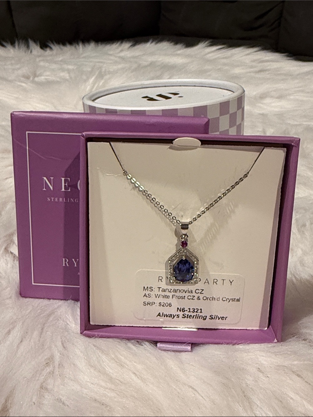 RYZE- Sterling Silver Pendant Necklace with Deep Blue Tanzanovia Crystal